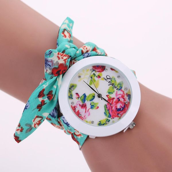 

new unique ladies flower cloth ribbon wristwatch fashion women dress watch fabric watch sweet girls bracelet, Slivery;brown