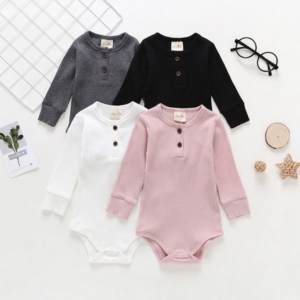 Acheter Coton Solide Barboteuses Onesies Pour Vêtements Bébé Fille Garçons Gris Noir Rose Blanc Quatre Couleurs Body Combinaison à Manches Longues