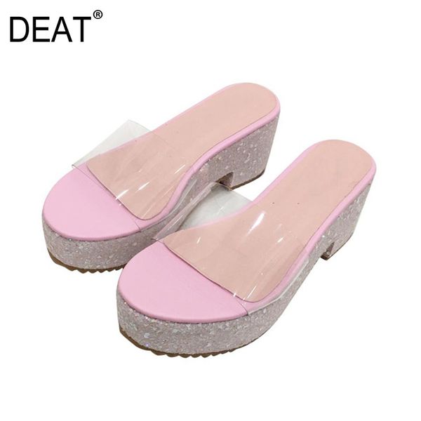 

deat] 2020 new spring summer round toe shallow transparent bling thick bottom platform slippers women shoes fashion tide 10g638, Black