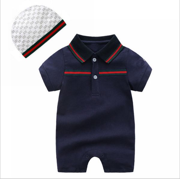 

In stock Autumn baby boys rompers designer kids lapel Short sleeve jumpsuits infant girls letter embroidery cotton romper boy clothing