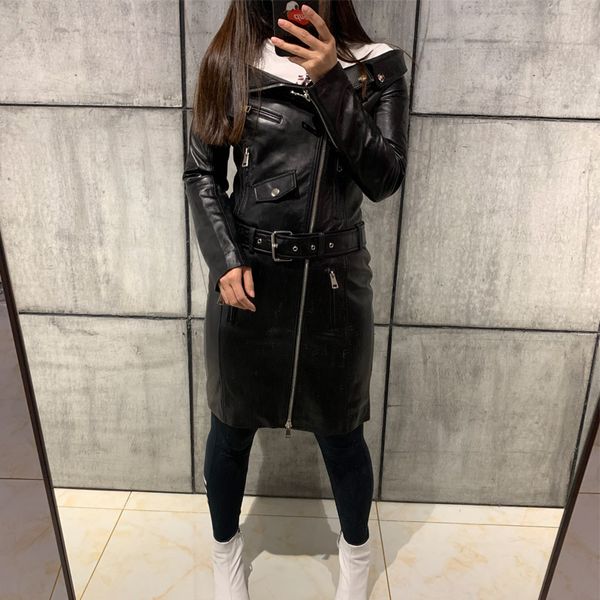 

lady genuine sheep leather coat 100% real lambskin windbreak, Black