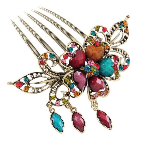 

fashion women hair accessory retro rhinestone flower tuck comb hair fork at1