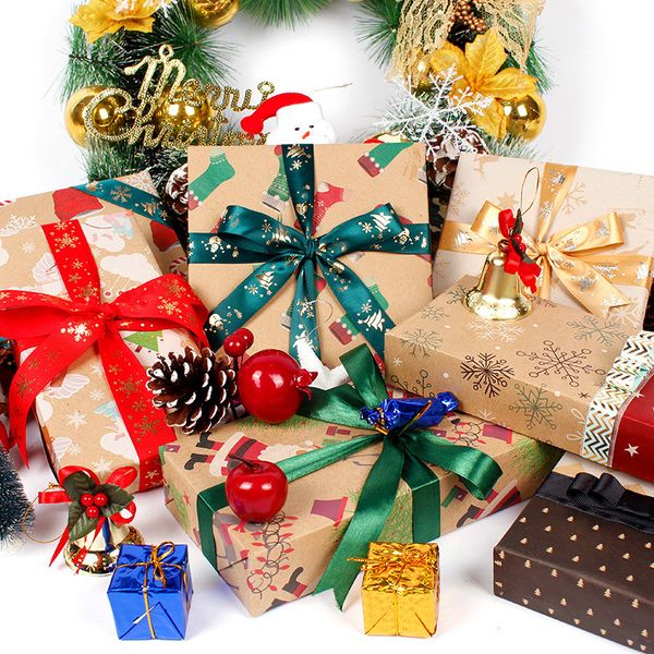 Weihnachtsgeschenkpapier, 70 x 50 cm, Geschenk-Kraftpapier, Weihnachtsgeschenkbox, Paketpapier, Weihnachtsmann-Schneeflocken-Geschenkpapier
