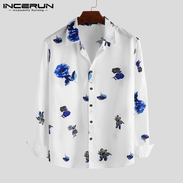 

incerun floral print men brand shirt fitness long sleeve lapel casual hawaiian camisa streetwear chic shirts men plus size 2019