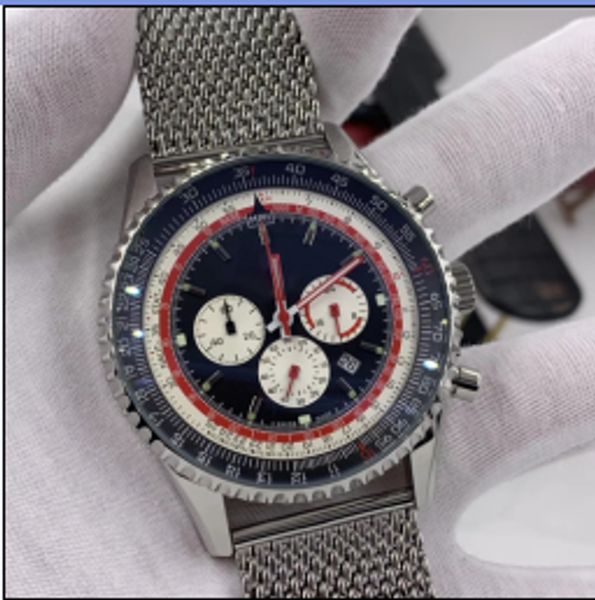 

navitimer b01 pan am издание календарь черный циферблат красные руки мужские часы кварцевый хронограф 46мм смотреть mesh браслет наручные ча, Slivery;brown