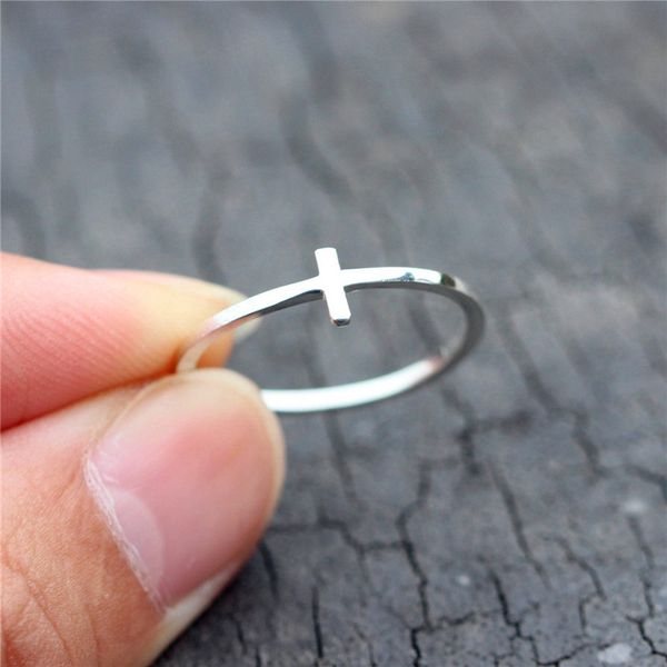 

minimalist female small cross adjustable ring classic 925 sterling silver finger ring boho love promise wedding rings for women, Golden;silver
