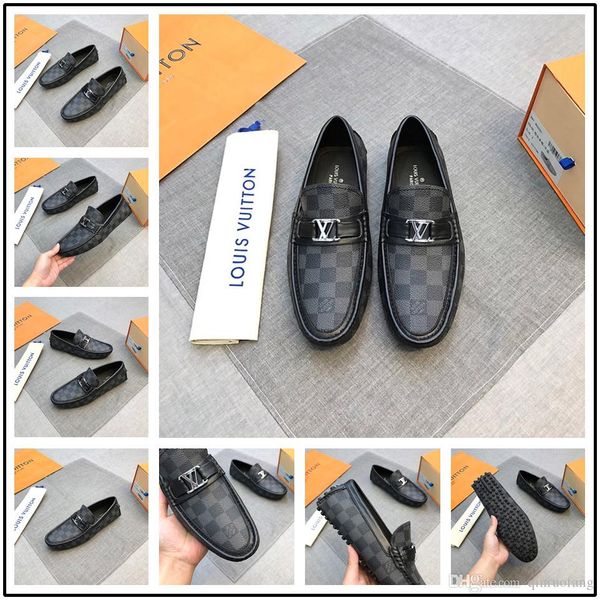 

luxury brands genuine leather men's shoes designer dress shoes fashion man loafer driving footwear spring autum slip on male flats shoe, Black