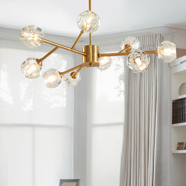 Modern Crystal Globe Chandelier Brass Sputnik Crystal Ball Shade