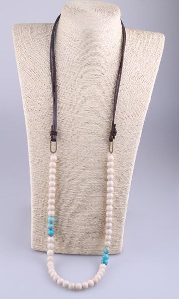 

fashion natural stones antique bronze plated link bead necklae brown leather necklace, Silver