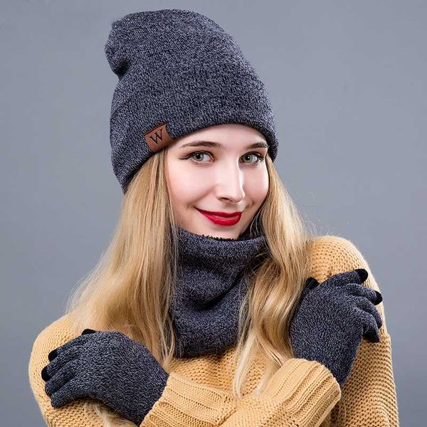 

зимние шапки для skullies шапочки 3 шт зимы женщин шапка шарф теплый шарф шляпа перчатки набор для женщин женский набор девичьего, Blue;gray