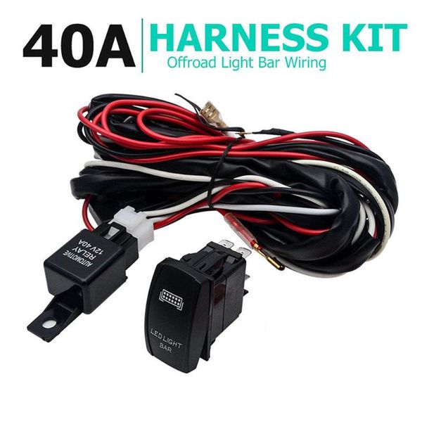 

12v suv atv blue led light bar rocker switch wiring harness 40a relay fuse kit