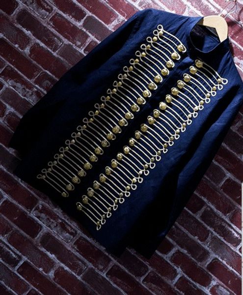 

navy dark royal blue mens medieval style general long sleeves shirt men's golden cord button shirt cos, White;black