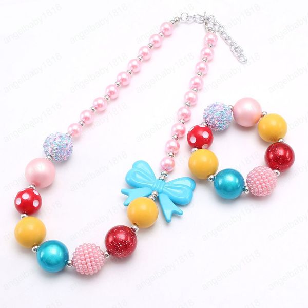 

chunky bubblegum baby beads necklace & bracelet cute bowknot toddler girl necklace for kid choker gift jewelry, Red;brown