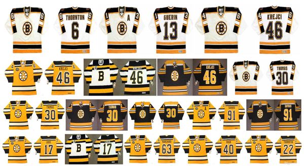 

vintage boston bruins jersey 6 joe thornton 13 bill guerin 46 david krejc 30 tim thomas 91 marc savard 17 milan lucic custom hockey jerseys, Black;red
