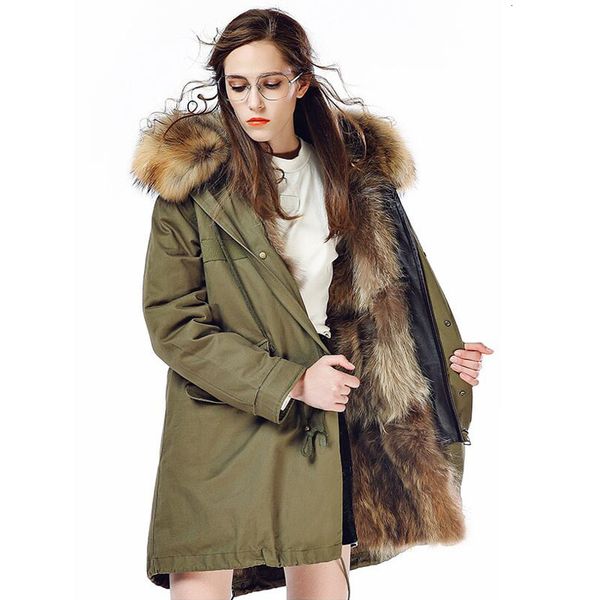 

winter jacket women outwear thick warm long parka large real raccoon fur collar coat hood real warm fur liner female jacket, Black