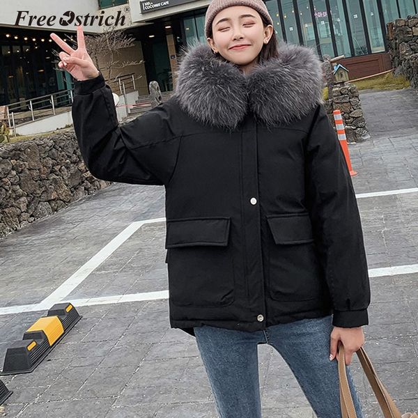 

ostrich winter women warm jacket 2019 new style fashion hooded thickening coat casual loose female parkas n30, Black