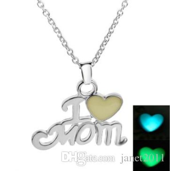 

jewelry mothers necklaces i love mom night light necklaces blue & green glow in the dark silver tone necklaces, Golden;silver