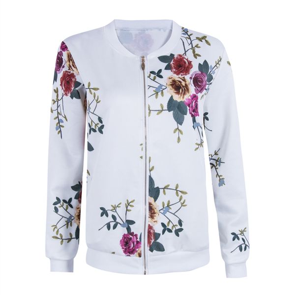 

new arrival women autumn winter coats fashion classic floral print jacket long sleeve ladies vogue clothes outwear zip up ackets, Black;brown