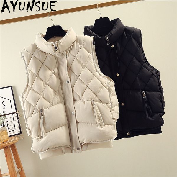 

ayusnue women's vest autumn winter sleeveless jacket women down cotton coat puffer vest korean chalecos para mujer kj3867, Black;white