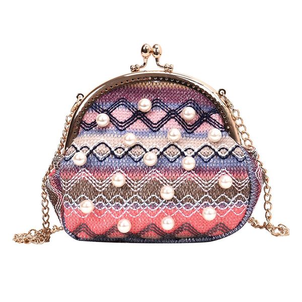 

ladies fashion clutch female party wedding ethnic woven pearls decor shoulder handbags women small chain crossbody messenger bag