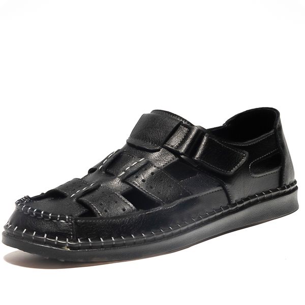 

2020 new fashion men sandals summer handmade genuine leather beach shoes shallow mouth casual outdoor breathable men's sandals, Black