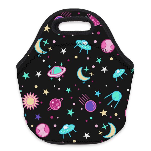 

deanfun 3d printed black space lunch bag neoprene tote bag with zipper cute lunch for kids, women, girls 73140, Blue;pink
