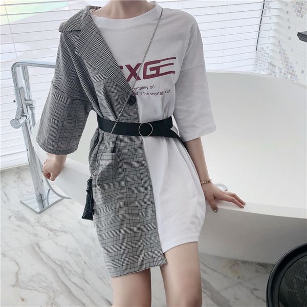 

women t shirt womens designer 2019 new arrival short sleeve korean patchwork chic t shirt summer slim long t shirts 75126, White