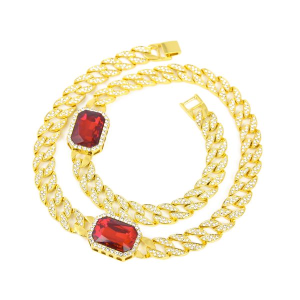 

wholesale-men's hip hop with 2 ruby diamond alloy necklace hot, Black