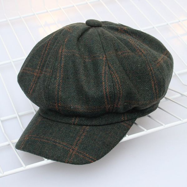 

new women wool beret vintage stylish artist painter newsboy caps autumn winter octagonal hat plaid cap black gray khaki men hats, Blue;gray