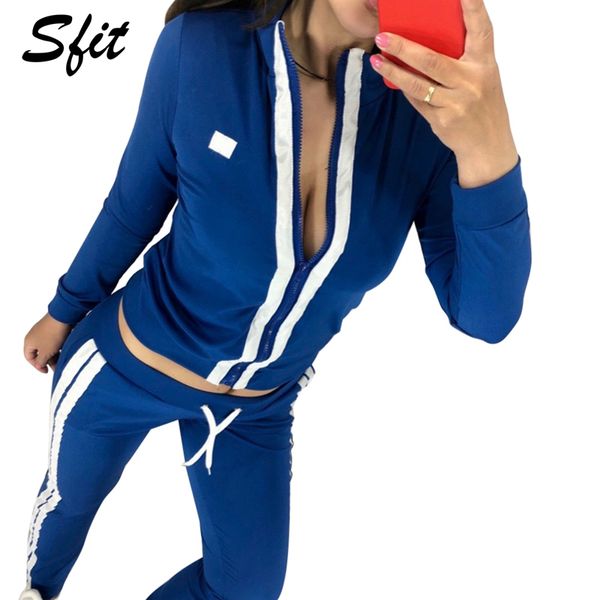 

sfit women's casual 2 pieces outfits striped bodycon sweatsuits tracksuits set long sleeve pants spotrts set gym clothing, White;red