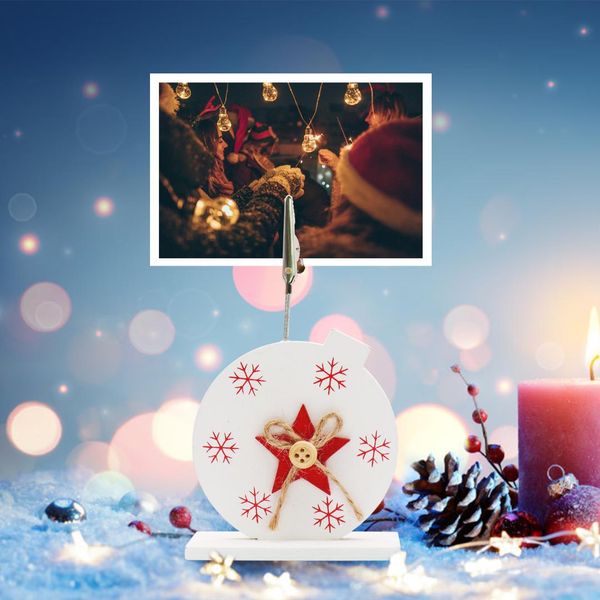 

1pcs merry christmas table card wood holder white/red snowflake,christmas tree note clip new year festival home party decoration