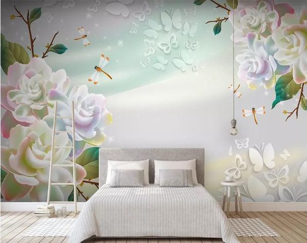 

пользовательские 3d фото обои mural ручной росписи мода мечтательный роза 3d гостиная стена mural гостиный home decor стенопись бумага