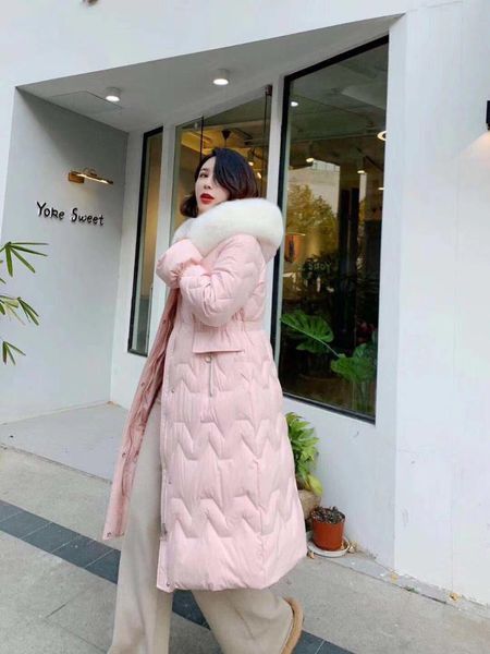 

off season grade down jacket winter raccoon mid-length down jacket, Black;white