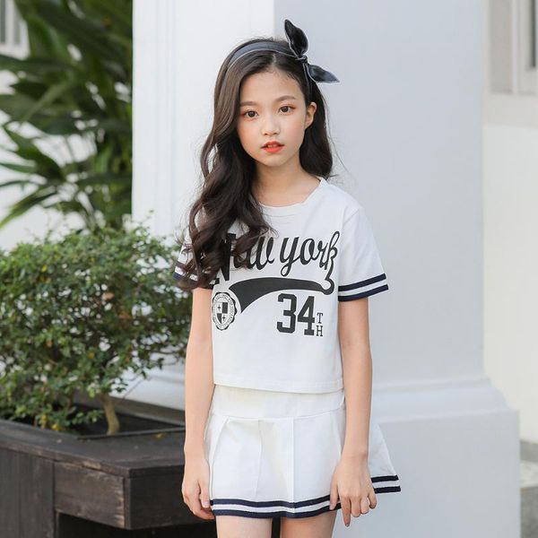 

2020 summer printing girls clothing set kids short shirt and skirt set for girls cute baby casual two piece set, #8438, White