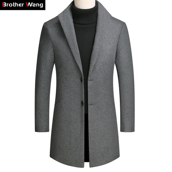 

2019 новая зимняя мужская шерсть длинное пальто классический стиль solid color slim fit шинель толстая теплая куртка мужская марка одежды, Black