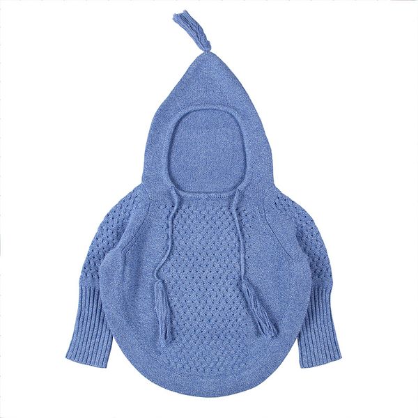 

kids cute cotton hooded knitted cape sweet princess shawl new fashion simple children's solid pullover sweater cloak girls boys, Blue
