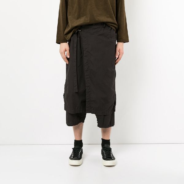 

27-44 new 2017 men's clothing gd hair stylist catwalk autumn casual fold irregular culottes wide leg pants plus size costumes, Black