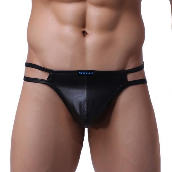

faux leather mens thongs underwear shorts pantie-s, Black;white