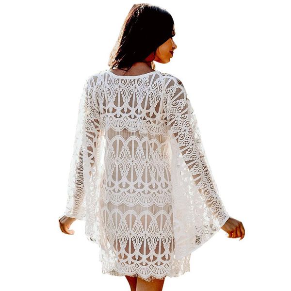 

новая мода женщина-бич v-образный вырез длинные рукава кружево сыпучие, see through сыпучих бикини cover up floral свободного, Blue;gray