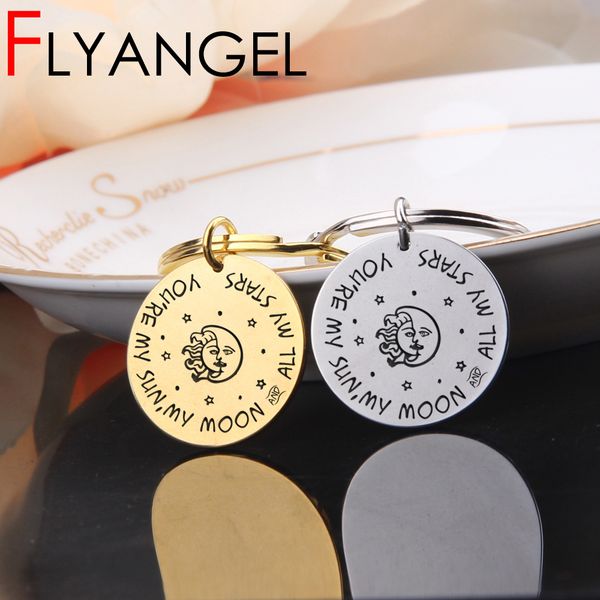 

new creative keychain engraved moon sun all my star mini key holder gifts for boyfriend girlfriend keyring jewelry, Silver