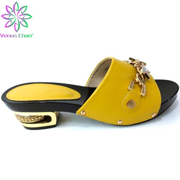 

yellow color african wedding shoes open toe ladies sandals shoes party wedding decorated with rhinestone nigerian, Black