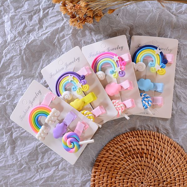 

hair clips for girls 3pc/lot kawaii kids accessories girl cloud lollipop rainbow hairpins cartoon bobby pin children headband, Slivery;white