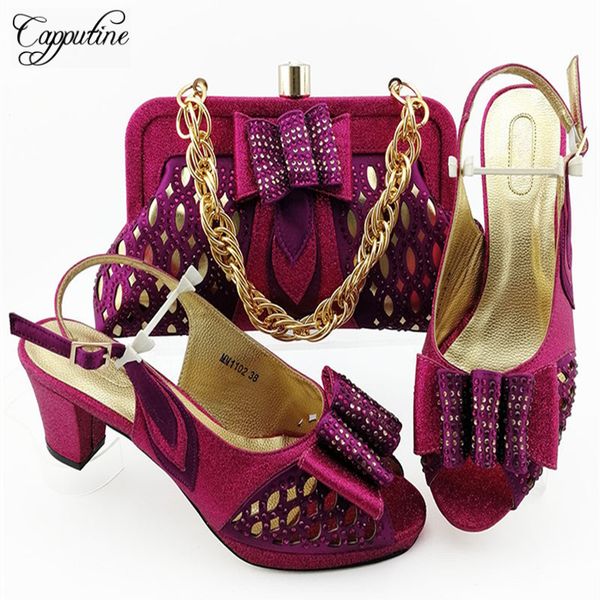

italian style woman shoes and bag set for wedding dress fashion rhinestone high heels shoes and bag to match set for woman, Black