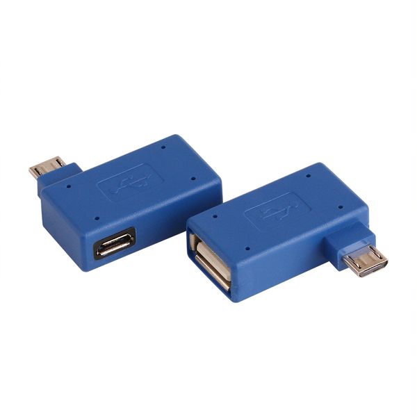 Connettore adattatore host OTG micro USB 2.0 ricaricabile con svolta a sinistra con alimentazione USB per tablet cellulare blu