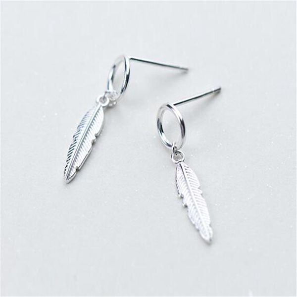 

925 sterling silver round feather drop earrings for women wedding sterling silver jewelry bijoux eh1420