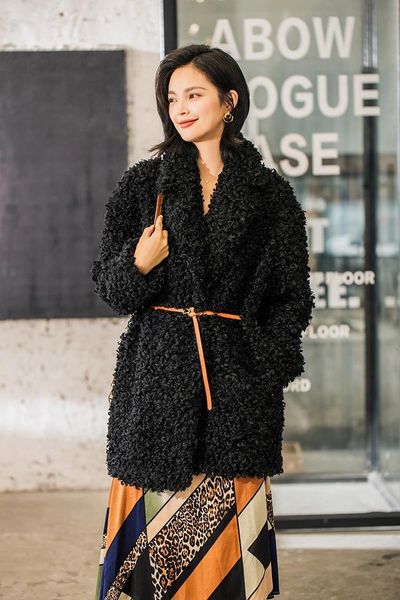 

2019 new korean women's double-breasted double-sided wool coat loose long plaid woolen coat 7379, Black