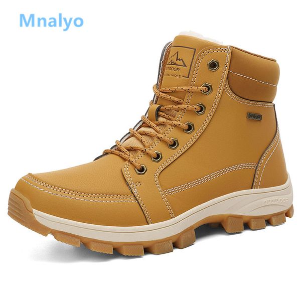 

mnalyo mens snow boots winter shoes for men lace-up style fashion casual waterproof non-slip plush keep warm youth cotton boots, Black