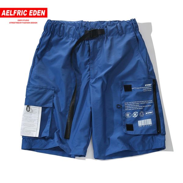 

aelfric eden pockets elastic belt men shorts summer streetwear fitness sweat shorts 2019 breathable fashion workout knee length, White;black
