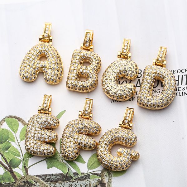 

bling america micro setting zircon hip hop rapper bubble letter necklace 26 english letter pendant copper brass chains for men, Silver