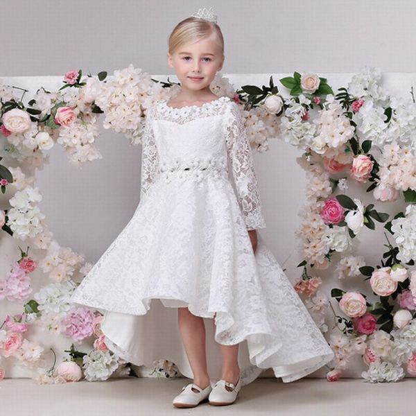 

charming princess a-line asymmetrical flower girl dress long sleeves lace pageant dress st37, White;red